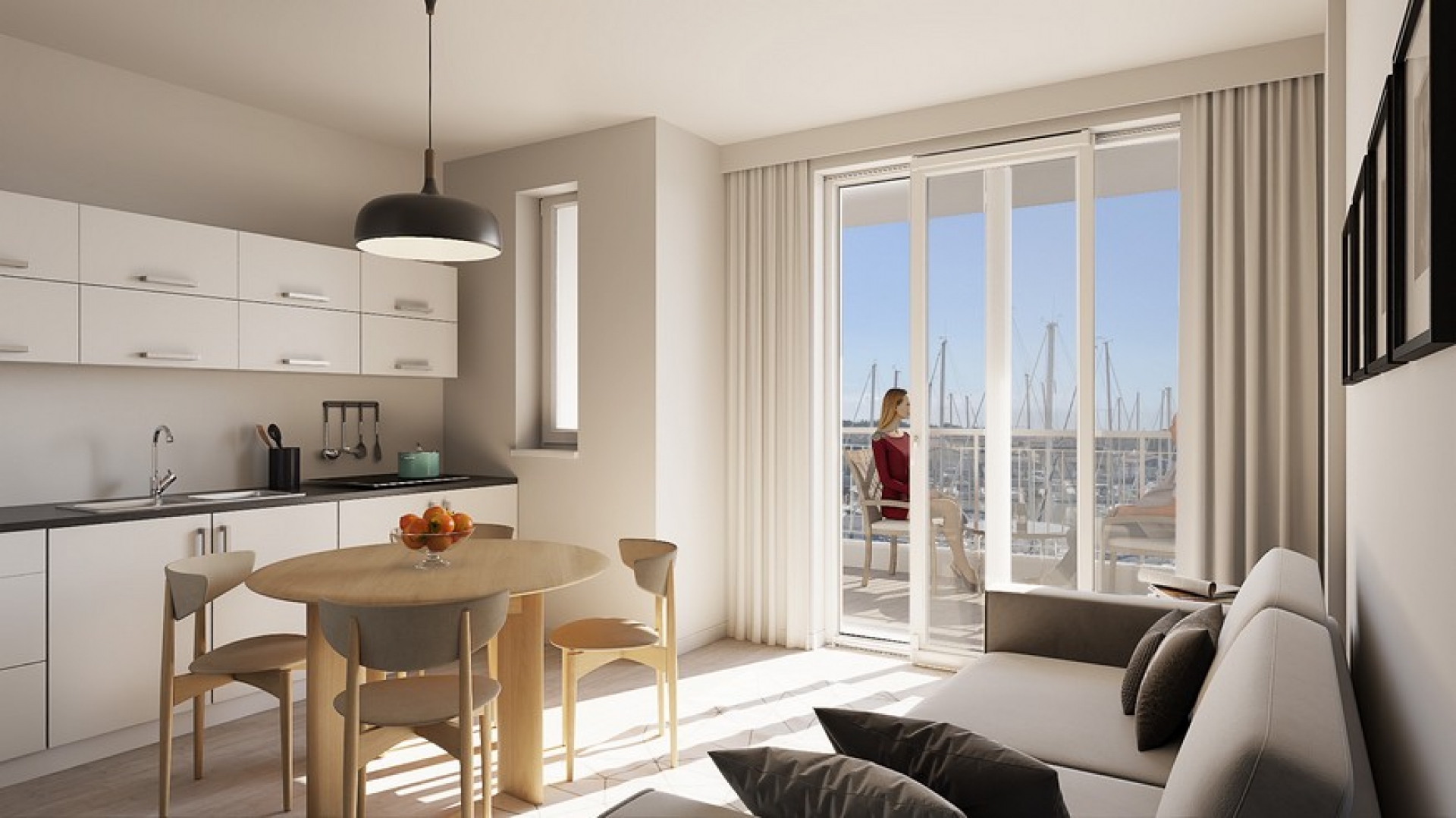 Bilocale con terrazza vivibile con fantastica vista sul porto